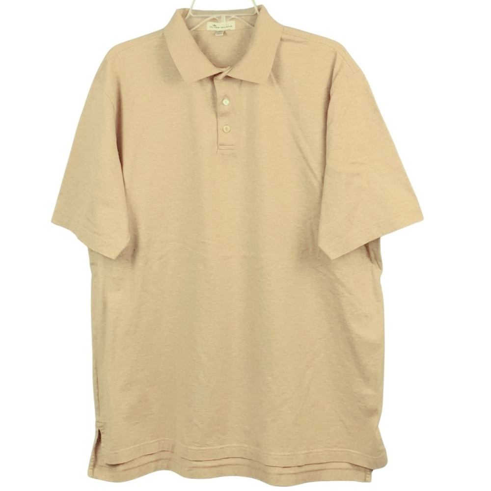Peter Millar Polo Shirt Classic Luxury Golf Men Large Tan‎ Old Money Neutral